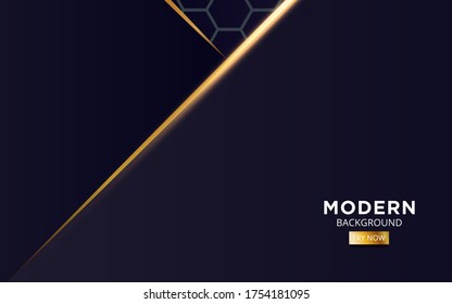 modernes abstraktes, dunkelblaues Hintergrund-Banner-Design mit glänzender goldener Linie.Überschneidungen mit Papiereffekt auf strukturiertem Hintergrund.