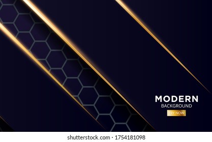 modern abstract dark blue background banner design, with shine gold line.Overlap layers with paper effect on textured background.
