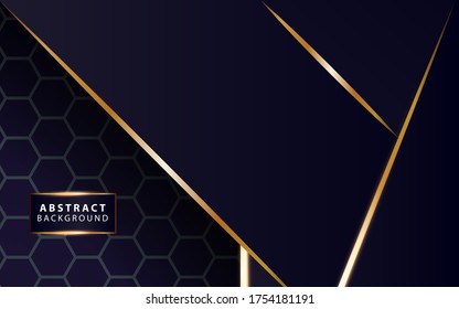 modern abstract dark blue background banner design, with shine gold line.Overlap layers with paper effect on textured background.