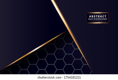 modernes abstraktes, dunkelblaues Hintergrund-Banner-Design mit glänzender goldener Linie.Überschneidungen mit Papiereffekt auf strukturiertem Hintergrund.