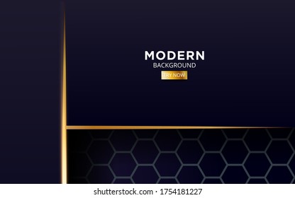 modern abstract dark blue background banner design, with shine gold line.Overlap layers with paper effect on textured background.