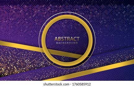 Moderno vector abstracto de fondo azul oscuro. Diseño elegante con línea dorada. La textura con brillantes dorados da puntas a la decoración de elementos.