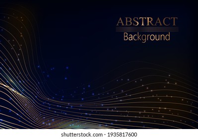 Moderner abstrakter dunkler Hintergrund mit goldener Linienwelle. Imitation einer Schallwelle.  Vektorgrafik. Geeignet als Hintergrund, Abdeckung, Vorlage.