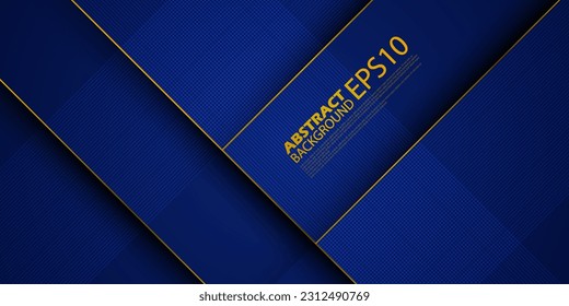 Moderner, abstrakter, dunkelblauer Hintergrund mit realistischen Schatten- und Goldlinien. Dunkles Design mit 3D-Konzept. Blaue futuristische Tapete.Eps10 Vektorgrafik