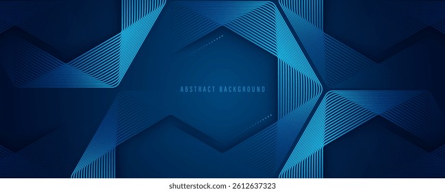 Modern abstract dark blue background. Geometric shapes line design elements. Futuristic graphic. Technology concept. Suit for banner, science, website, corporate, cover, business