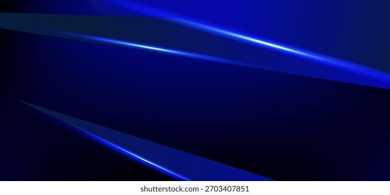 Fundo azul escuro abstrato moderno com linhas de luz brilhantes e formas geométricas nítidas, ideal para tecnologia, negócios ou projetos futuristas.
