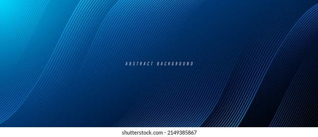 Modern abstract dark blue gradient background with shiny blue wave lines pattern. Futuristic wave stripes texture design. Minimal wavy lines vector. Vector illustration