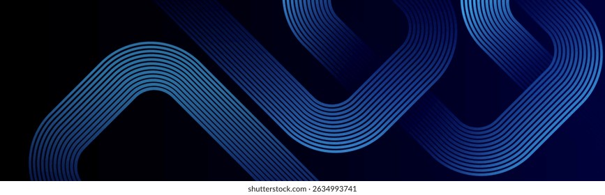 Modern abstract dark blue gradient background with glowing sky blue colour geometric rounded shapes lines. Diagonal curve lines.Dynamic shapes composition. Futuristic technology consept Luxury pattern