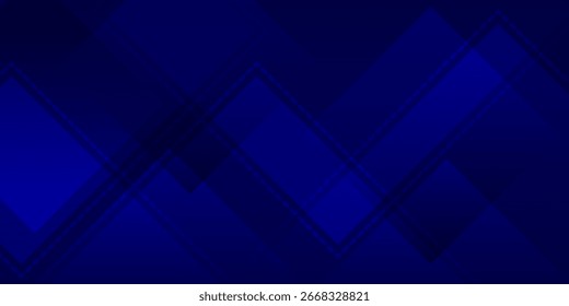 Moderner abstrakter dunkelblauer Vektorhintergrund mit überlappenden geometrischen Quadraten und diagonalen Formen, ideal für Technologie-, Unternehmens- und futuristische Designs.
