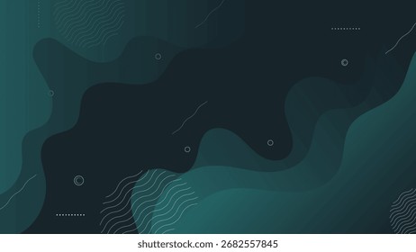 Fundo de fluido escuro abstrato moderno com ondas de gradiente suave e detalhes mínimos da linha geométrica, perfeito para design, branding, web e apresentações criativas.