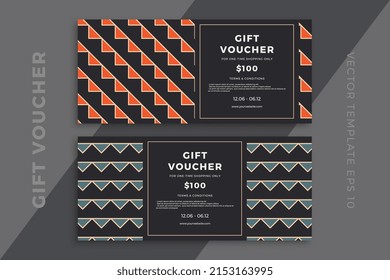 Modern abstract dark gift card templates. Trendy discount coupon or certificate mockup with artistic geometric pattern. Clean and simple vector editable background with sample text. EPS10