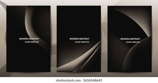 Conjunto de Colecciones de Plantilla de cubierta de degradado oscuro Abstractas moderno. Minimalista Marrón Curvado Sobre fondo oscuro