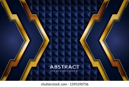 Modern abstract dark navy blue background with golden lines.