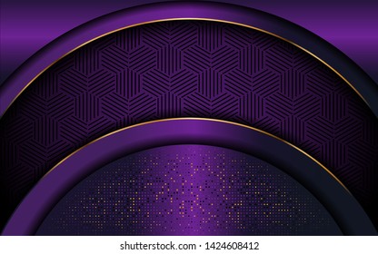 modern abstract dark purple background with overlap layer background and golden lines