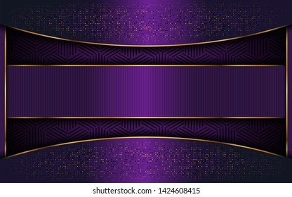 modern abstract dark purple background with overlap layer background and golden lines