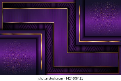 modern abstract dark purple background with overlap layer background and golden lines