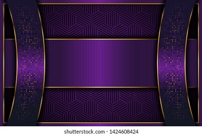 modern abstract dark purple background with overlap layer background and golden lines