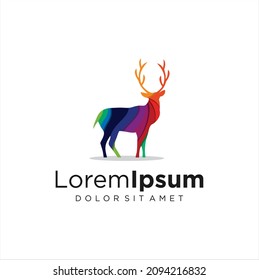 Modern Abstract Deer Logo elk gradient Colorful Illustration flat design Template. antler horn logo colorful style