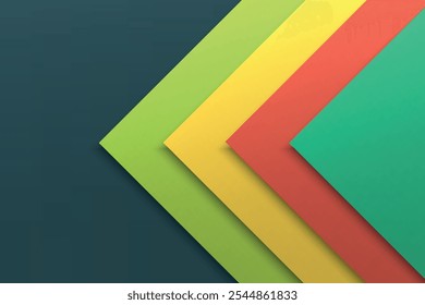 Modern abstract design with color layers in blue, peach, yellow, and green on dark background.