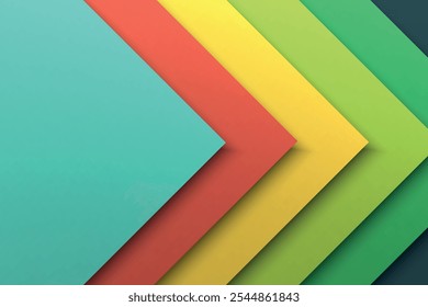 Modern abstract design with color layers in blue, peach, yellow, and green on dark background.