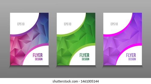 Modern abstract design of colored bright polygonal gradient flyers. Trends low poly. For design presentations, print, flyer, business cards, invitations, calendars, sites, packaging and cover
