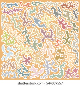 Modern abstract design, containing hand generated, marker drawn white random shapes