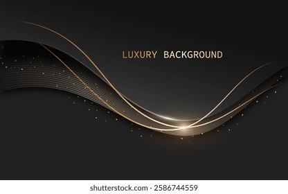 Modern abstract design with a dark background and golden wave lines. Vector illustration