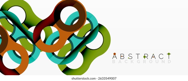 Modern abstract design features colorful linked rings. Bright shapes create dynamic visual impact, perfect for backgrounds.
