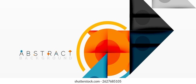 Modern abstract design features geometric shapes, vibrant colors, clean lines. Composition evokes dynamic movement, visual interest.