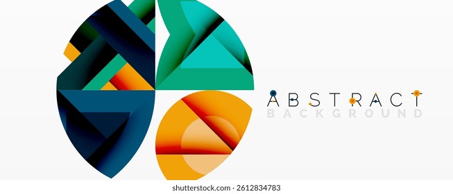 Modern abstract design features overlapping geometric shapes. Vibrant colors create dynamic composition, suitable for backgrounds or graphic elements. Clean lines, gradients present stylish visual app