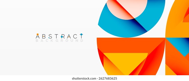 Modern abstract design features overlapping colorful shapes. Geometric elements create dynamic visual composition. Bright hues dominate.