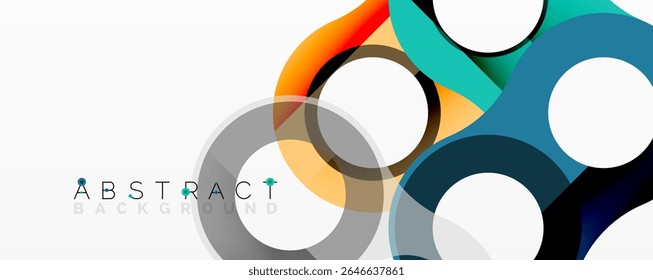 Modern abstract design features overlapping circles, vibrant colors, smooth gradients. Clean aesthetic suitable for backgrounds, presentations.