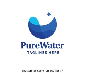 Modernes abstraktes Design mit einer blauen Wassertropfenform mit einem glitzernden Sternelement