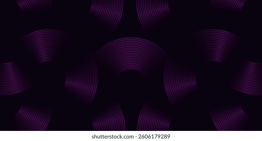 modern abstract design featuring curved, concentric purple lines on a dark background