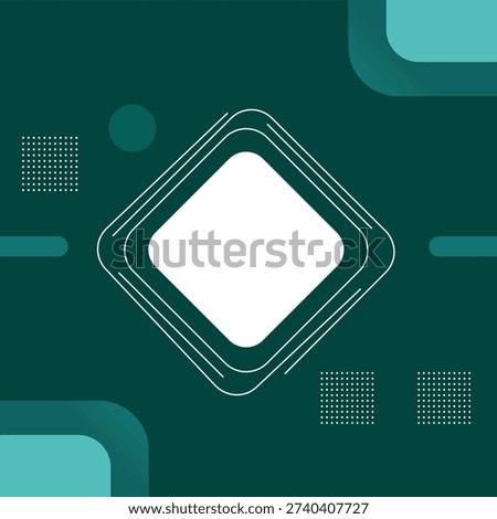 A modern abstract design featuring a deep teal background with minimalist geometric shapes. The central element is a white diamond outline, suggesting space for content.