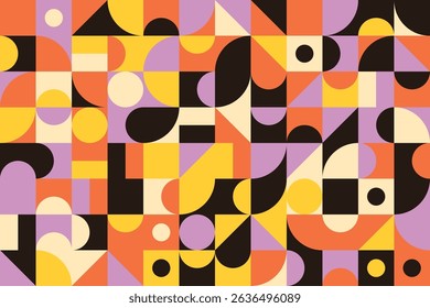 Modern abstract design featuring flat geometric elements arranged in a seamless mosaic pattern