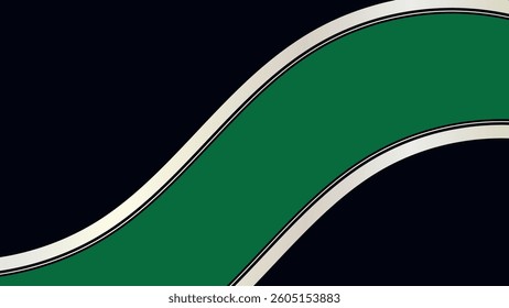 A modern abstract design featuring a flowing, diagonal green shape against a black background.