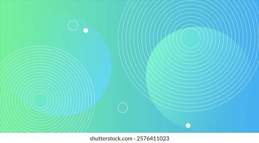 Modern abstract design featuring a green-to-blue gradient background with a combination of circular patterns and solid circles. Perfect for digital artwork and creative backgrounds.