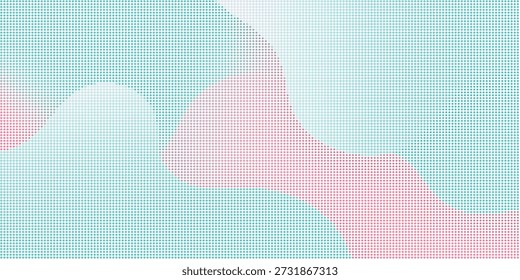 Un diseño abstracto moderno con un patrón de cuadrícula con acentos de color rosa pastel y verde azulado sobre un fondo blanco suave, creando una textura visualmente atractiva
