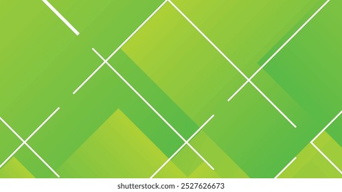A modern abstract design featuring layered green gradients, intersected by white geometric lines. Ideal for contemporary backgrounds and digital art projects.