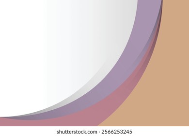 A modern abstract design featuring overlapping curves in soft pastel shades of white, purple, and beige.