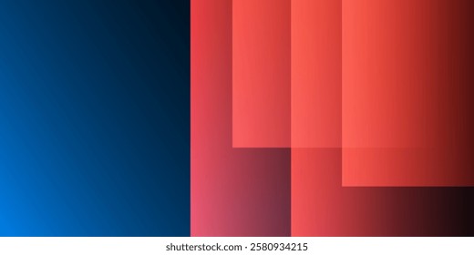 A modern abstract design featuring a smooth blue gradient background with overlapping transparent red squares on the right. Harmonious colors, professional look, ideal for business use, websites, etc.