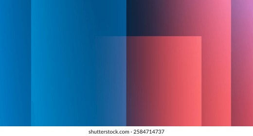 A modern abstract design featuring a smooth blue gradient background with overlapping transparent red squares on the right. Harmonious colors, professional look, ideal for business use, websites, etc.