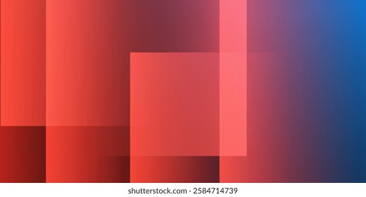 A modern abstract design featuring a smooth red gradient background with overlapping transparent squares. Harmonious colors, professional look, ideal for business use, websites, etc. Vector design.