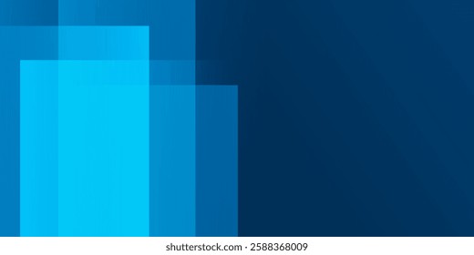 A modern abstract design featuring a smooth blue lit gradient background with overlapping transparent squares. Harmonious colors, professional look, ideal for business use, websites, etc.