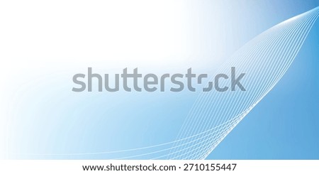 A modern abstract design featuring a soft blue to white gradient with delicate, ethereal, and flowing white lines creating a wave-like pattern.