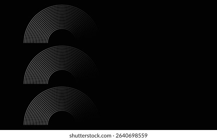 Modern abstract design featuring three stacked semi-circular line patterns on a black background. A minimalist and futuristic graphic ideal for tech themes, posters, or digital interfaces.