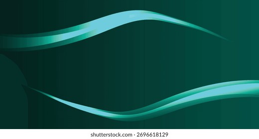 Um design moderno abstrato com duas ondas luminosas turquesa em um fundo de gradiente profundo azul-petróleo, criando uma sensação de movimento fluido e elegância.
