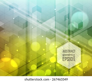 Modern abstract design. Geometric pattern. Mosaic colorful background of geometric shapes. Background of hexagons, lighting effects, blurred light. Vector illustration.
