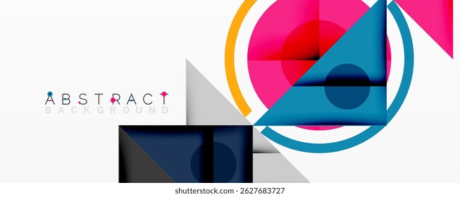 Modern abstract design. Geometric shapes overlap, creating vibrant color contrasts. Clean lines, minimalist aesthetic.